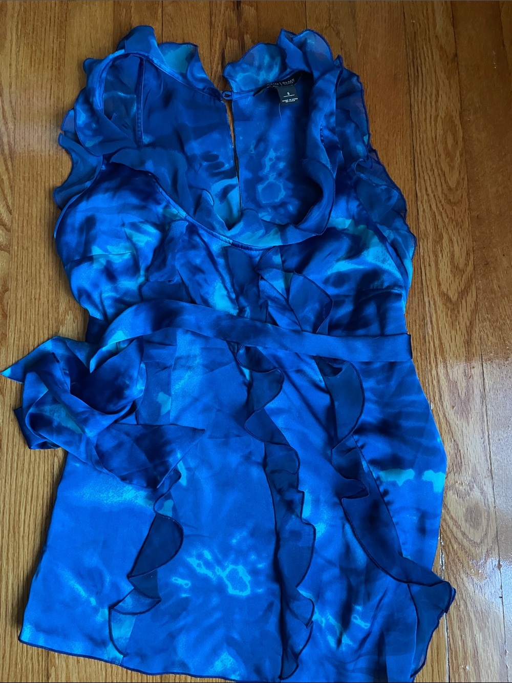 White House Black Market Blue Ruffle Silk Blouse S